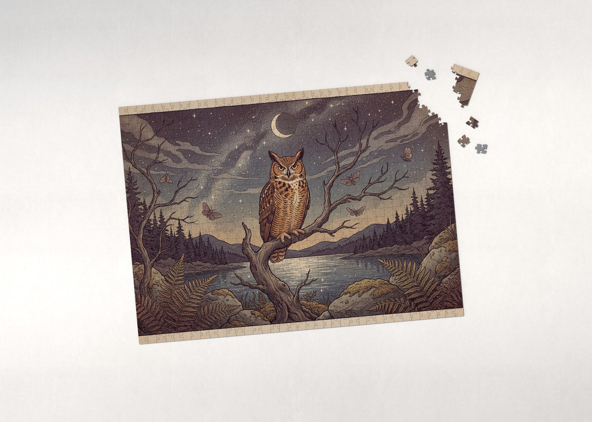 Owl Under the Starry Sky jigsaw puzzle - puzzle with loose pieces