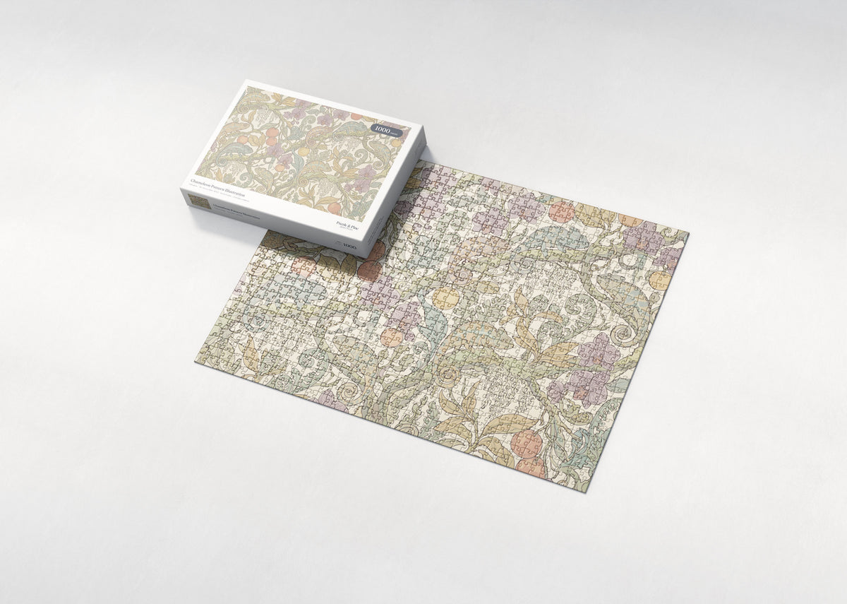 Chameleon Pattern Illustration jigsaw puzzle - box and puzzle