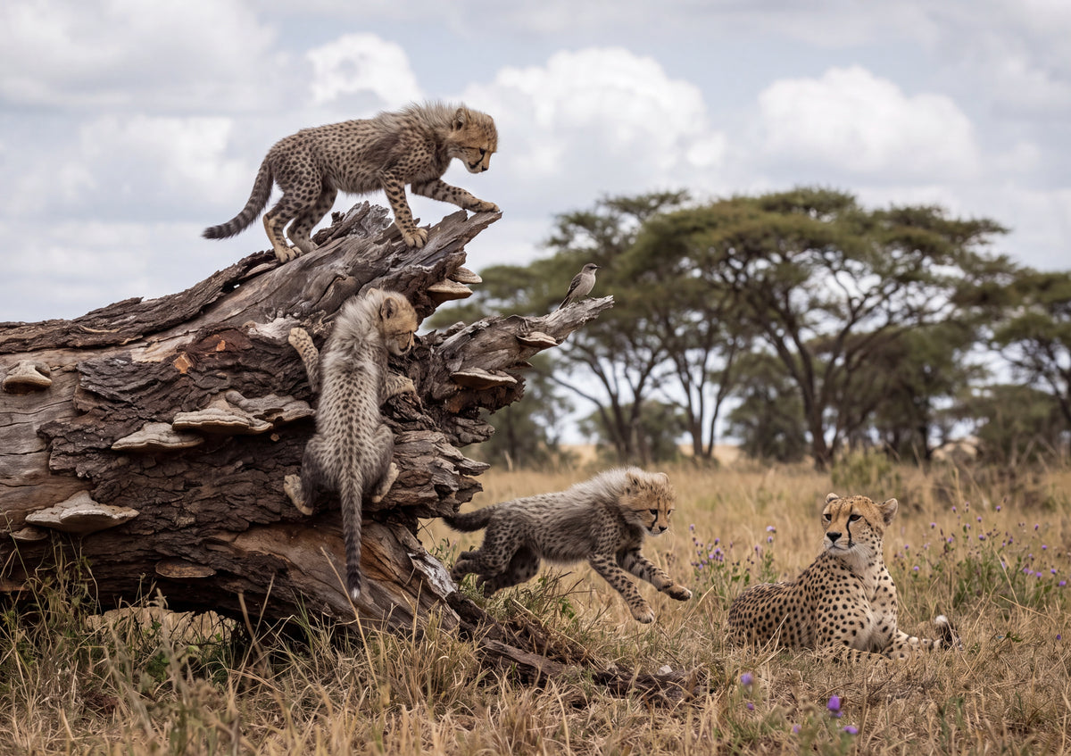Cheetah Cubs Climbing the Fallen Log jigsaw puzzle