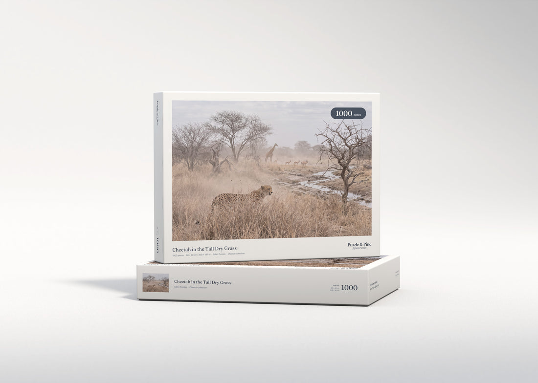 Cheetah in the Tall Dry Grass jigsaw puzzle - gift box