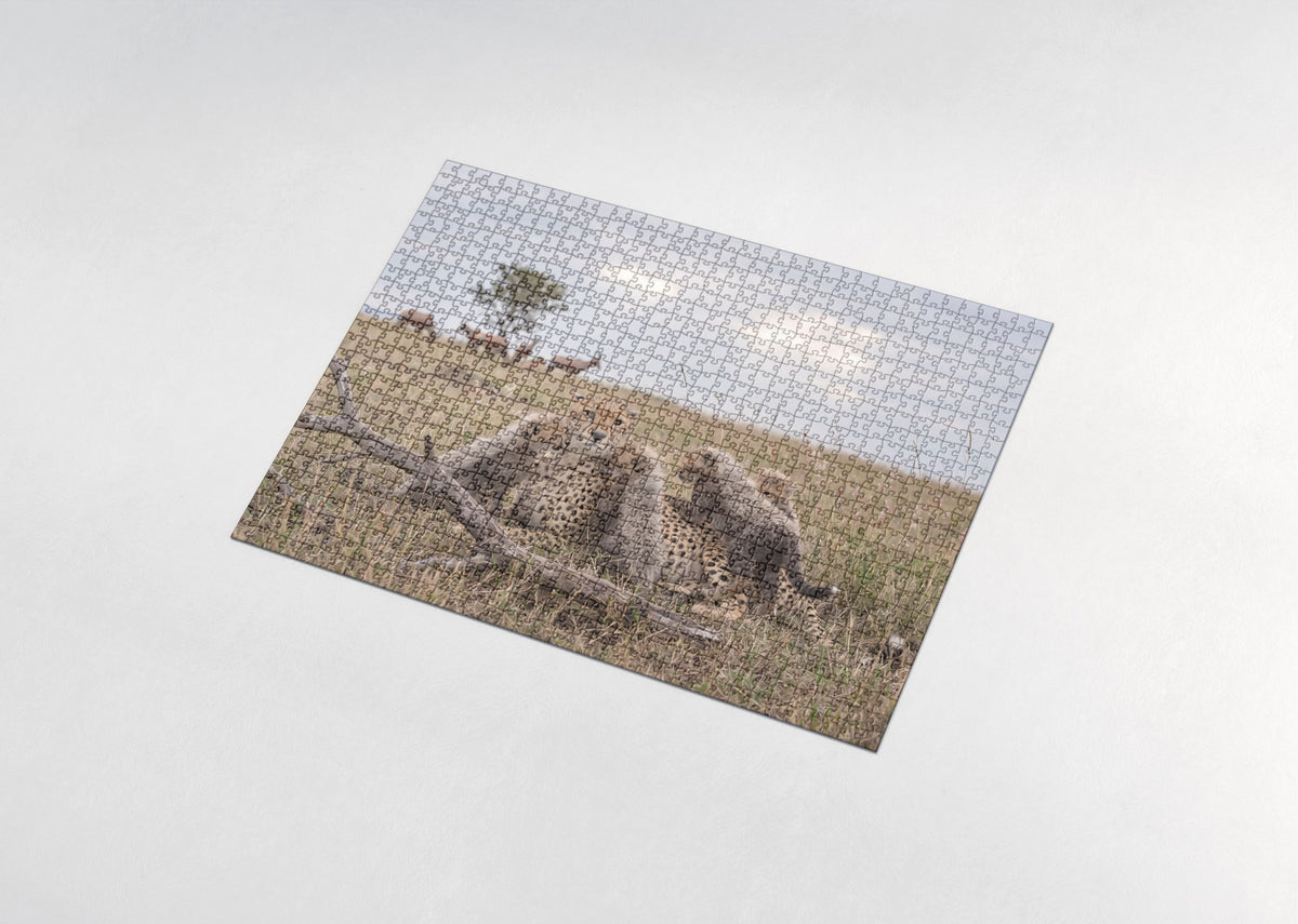 Cheetah Mother with Cubs in the Grass jigsaw puzzle - assembled puzzle