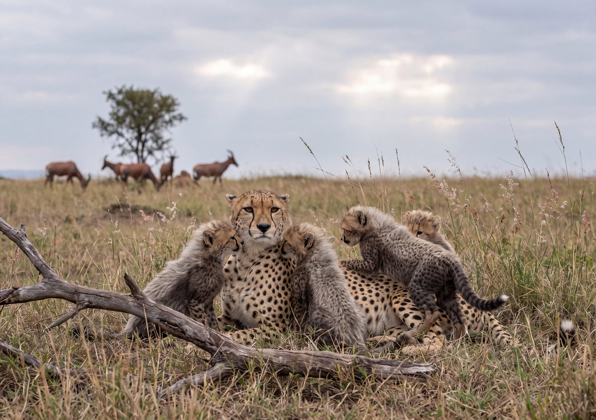 Cheetah Mother with Cubs in the Grass jigsaw puzzle