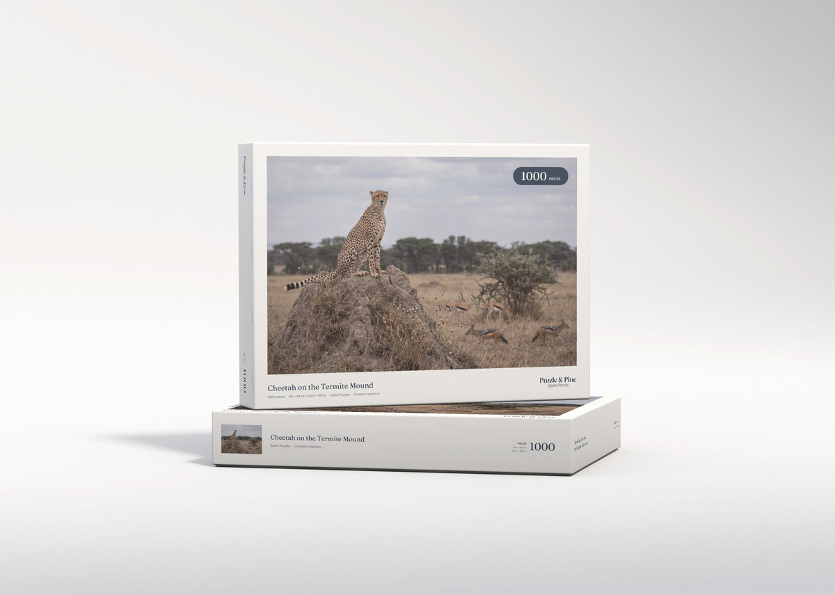 Cheetah on the Termite Mound jigsaw puzzle - gift box