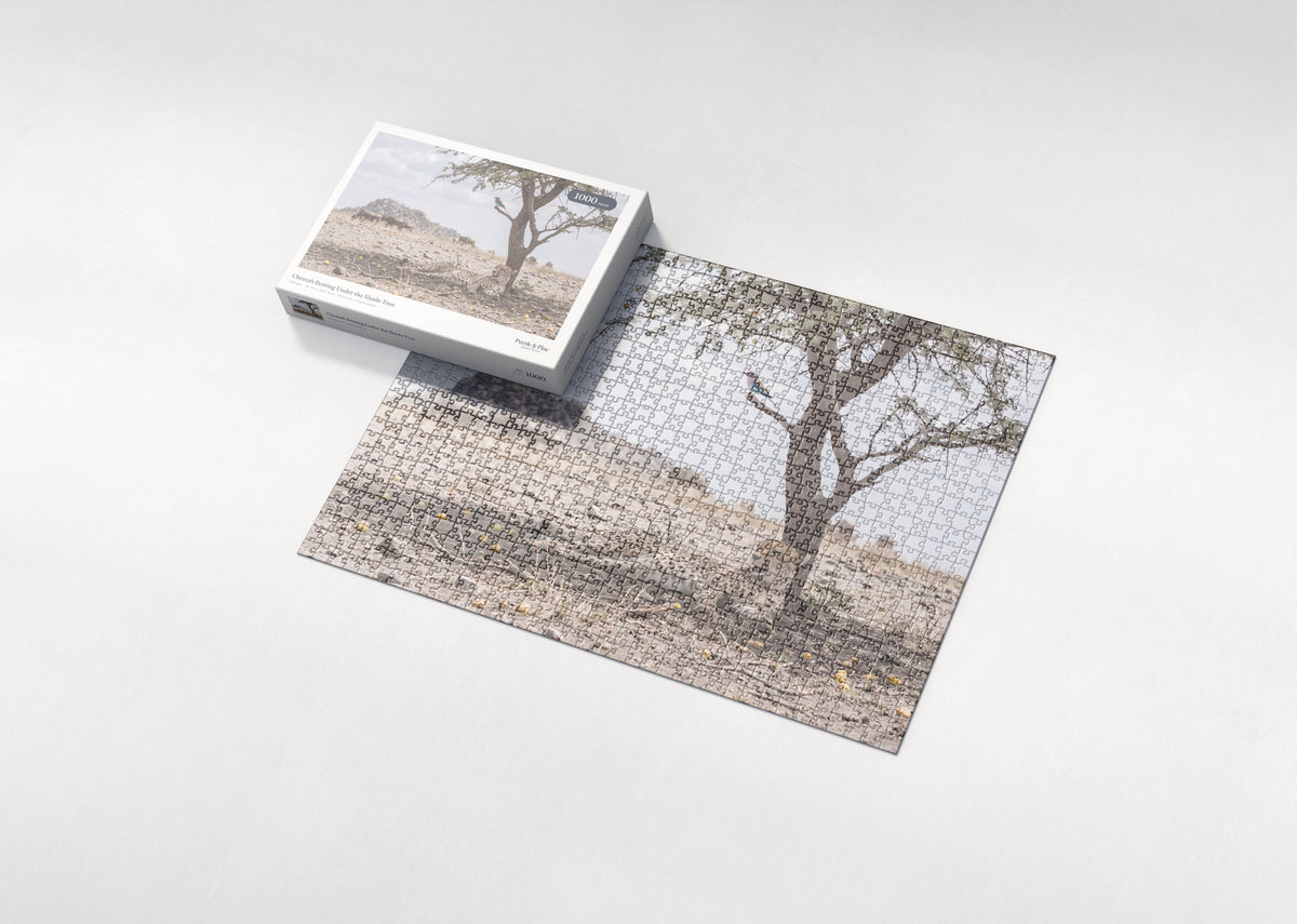 Cheetah Resting Under the Shade Tree jigsaw puzzle - box and puzzle