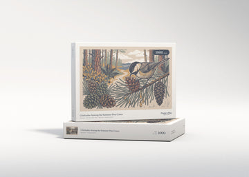 Chickadee Among the Summer Pine Cones jigsaw puzzle - gift box