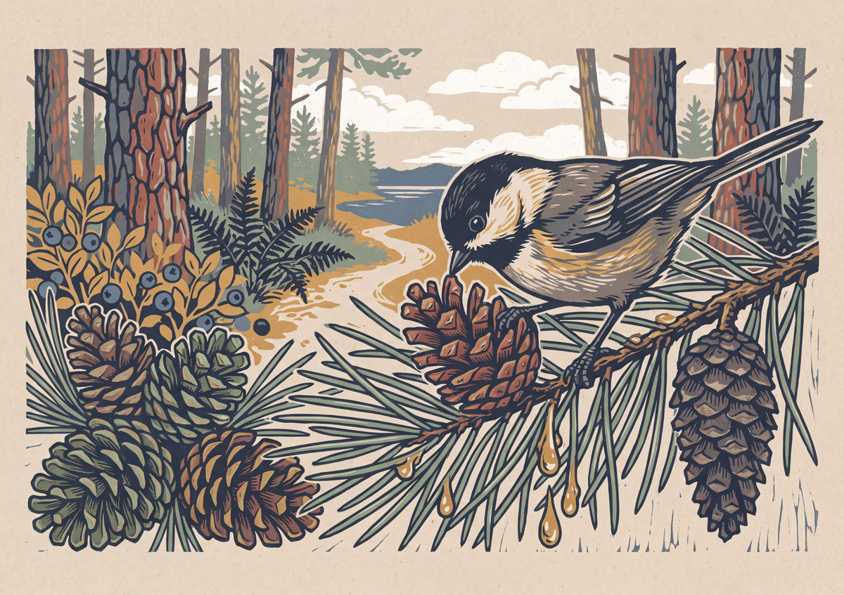 Chickadee Among the Summer Pine Cones jigsaw puzzle