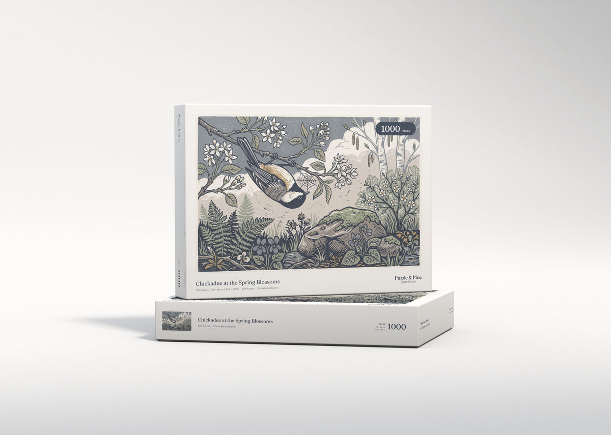 Chickadee at the Spring Blossoms jigsaw puzzle - gift box