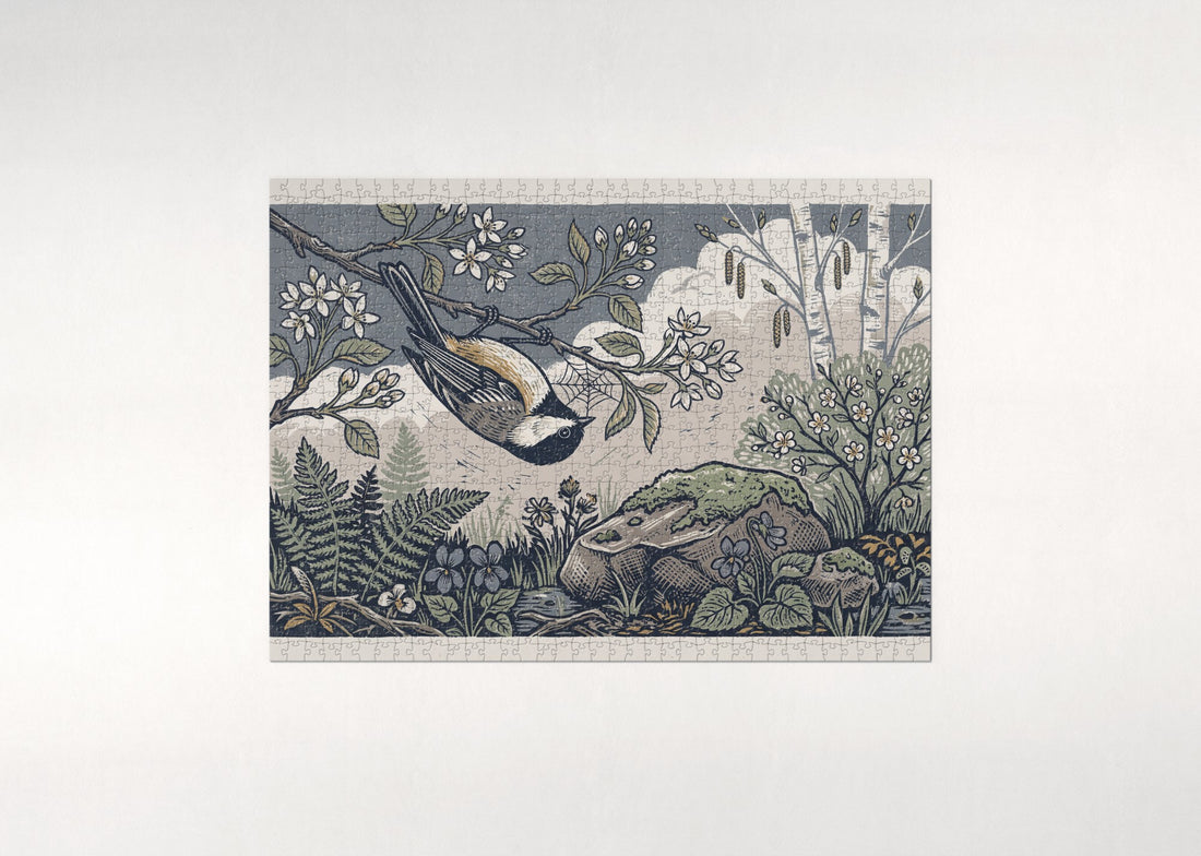 Chickadee at the Spring Blossoms jigsaw puzzle - gift box