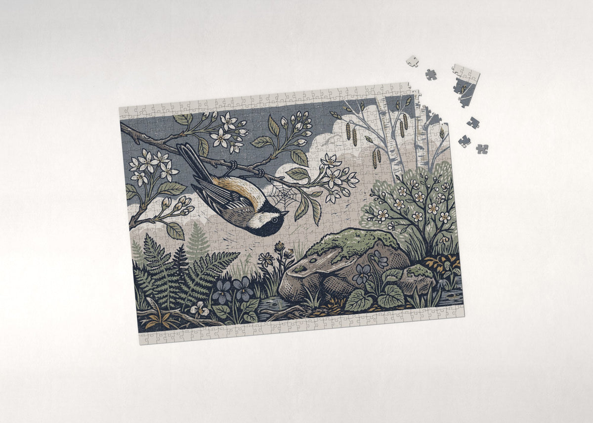 Chickadee at the Spring Blossoms jigsaw puzzle - puzzle with loose pieces