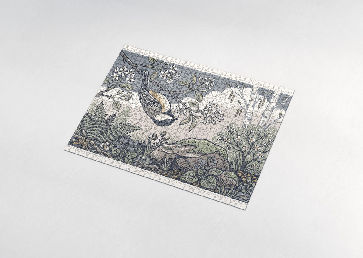 Chickadee at the Spring Blossoms jigsaw puzzle - assembled puzzle