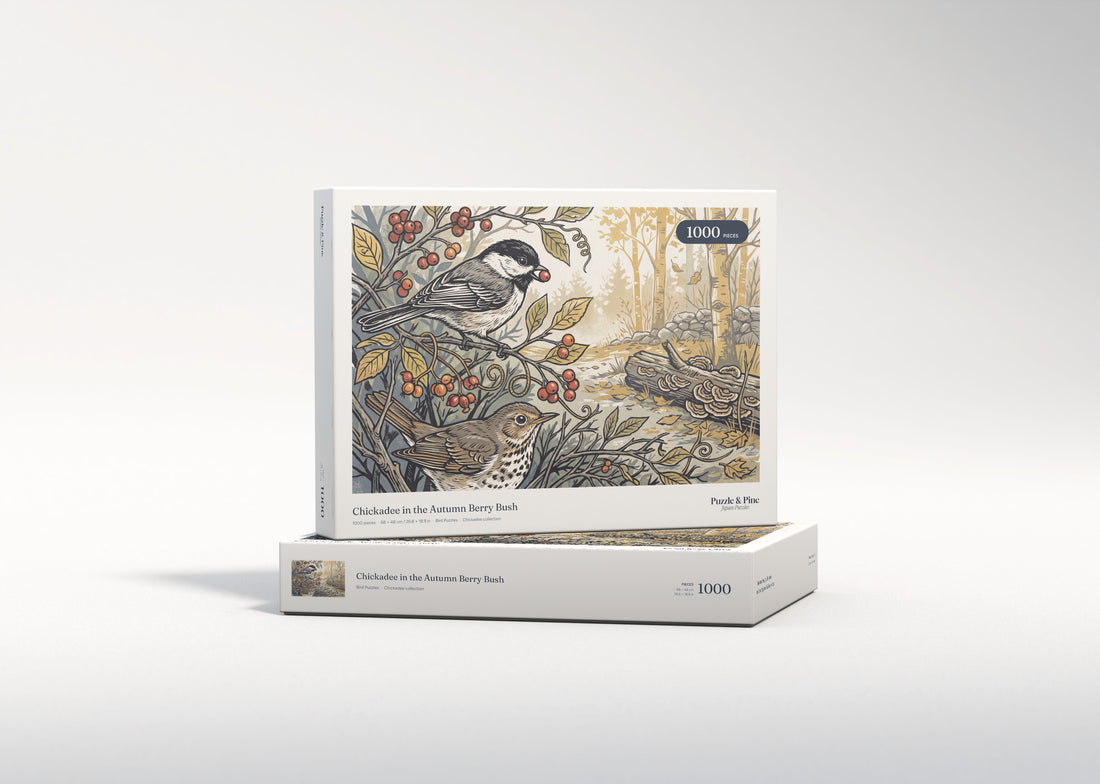 Chickadee in the Autumn Berry Bush jigsaw puzzle - gift box