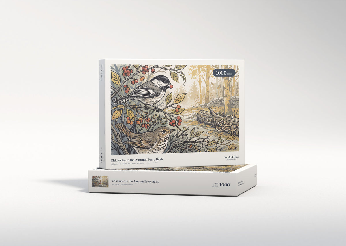Chickadee in the Autumn Berry Bush jigsaw puzzle - gift box