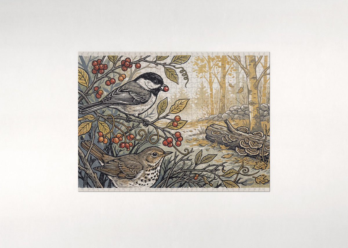 Chickadee in the Autumn Berry Bush jigsaw puzzle - flat puzzle