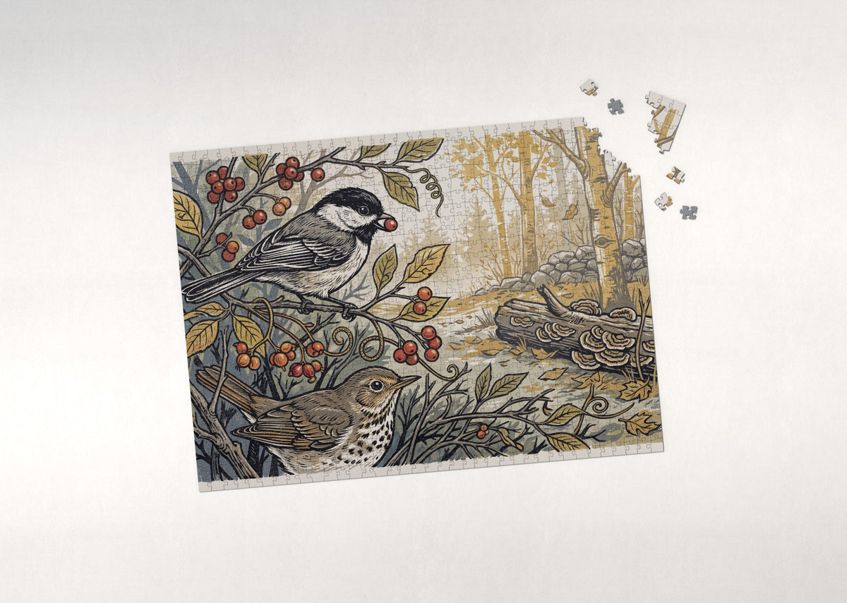 Chickadee in the Autumn Berry Bush jigsaw puzzle - puzzle with loose pieces