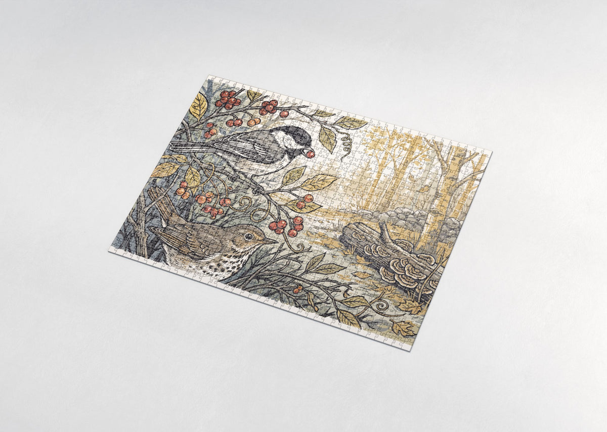 Chickadee in the Autumn Berry Bush jigsaw puzzle - assembled puzzle