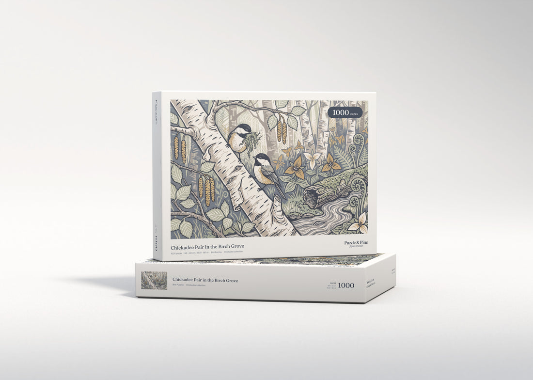 Chickadee Pair in the Birch Grove jigsaw puzzle - gift box
