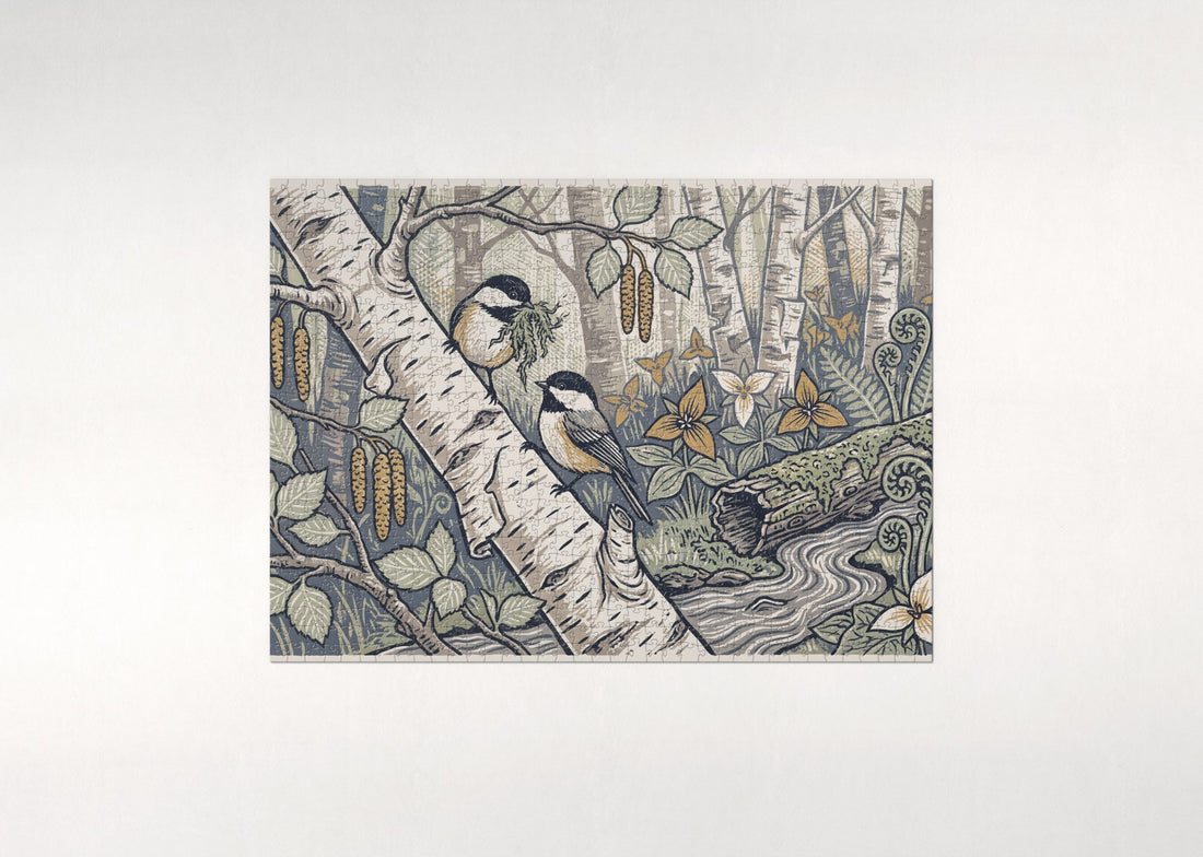Chickadee Pair in the Birch Grove jigsaw puzzle - gift box