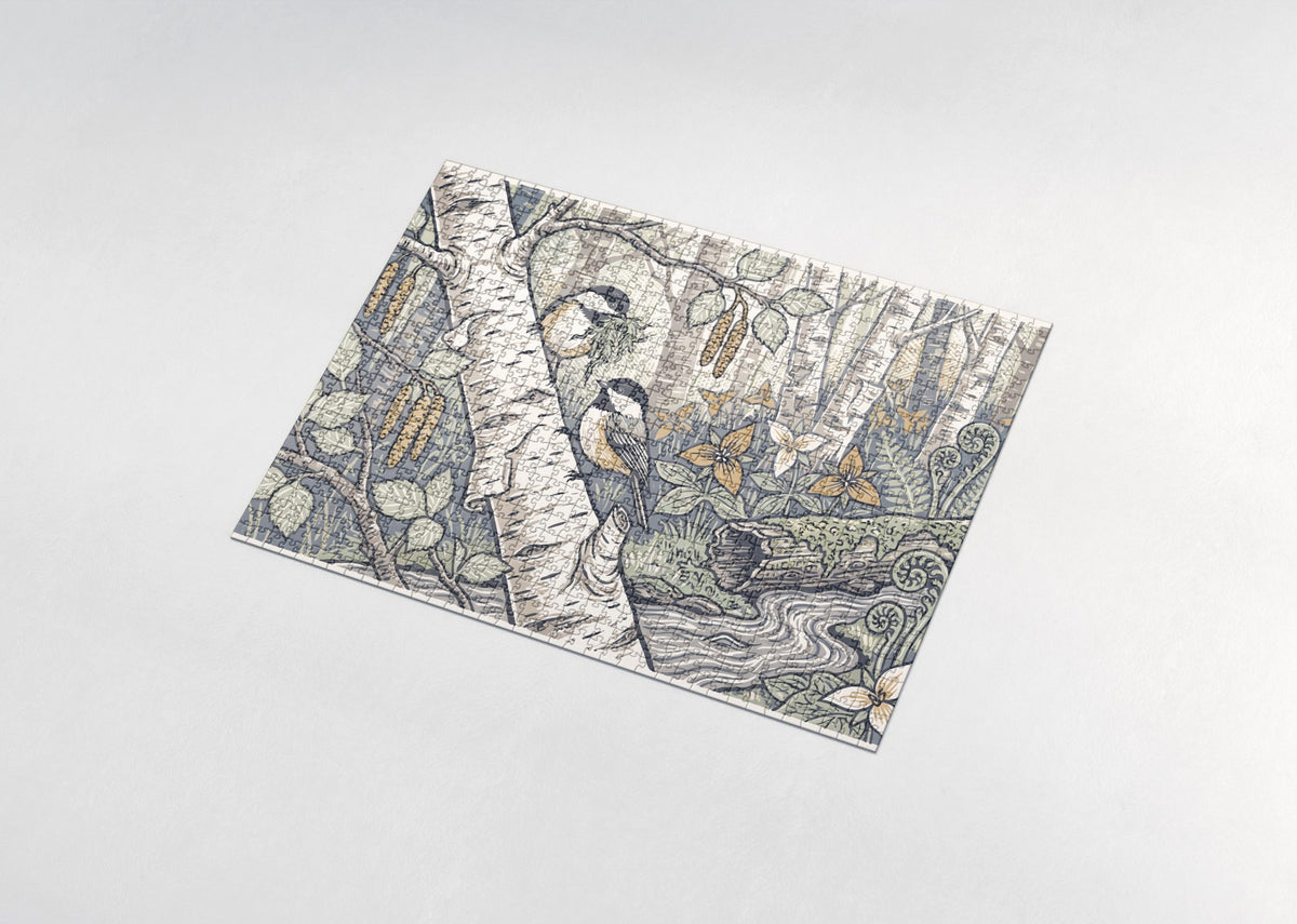 Chickadee Pair in the Birch Grove jigsaw puzzle - assembled puzzle