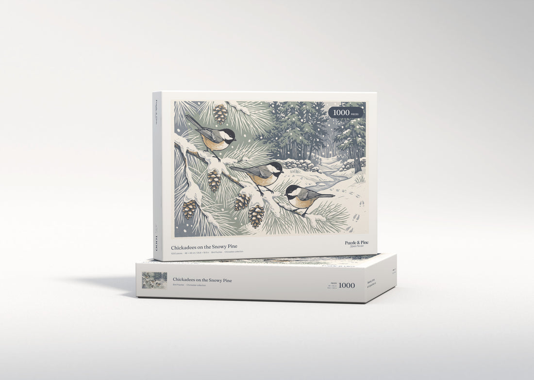 Chickadees on the Snowy Pine jigsaw puzzle - gift box