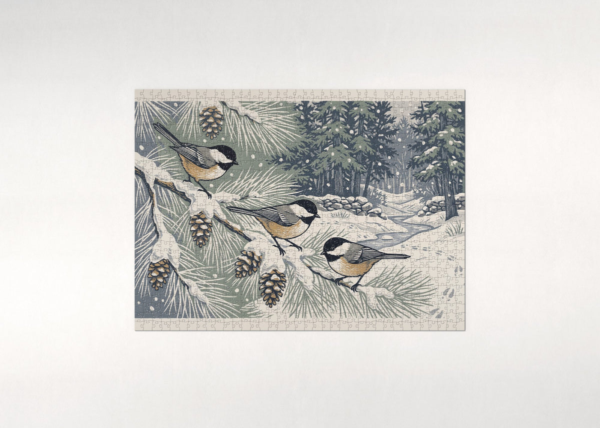 Chickadees on the Snowy Pine jigsaw puzzle - flat puzzle
