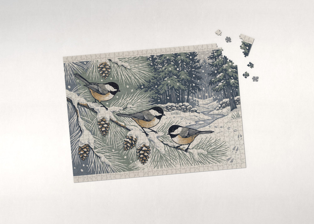 Chickadees on the Snowy Pine jigsaw puzzle - puzzle with loose pieces