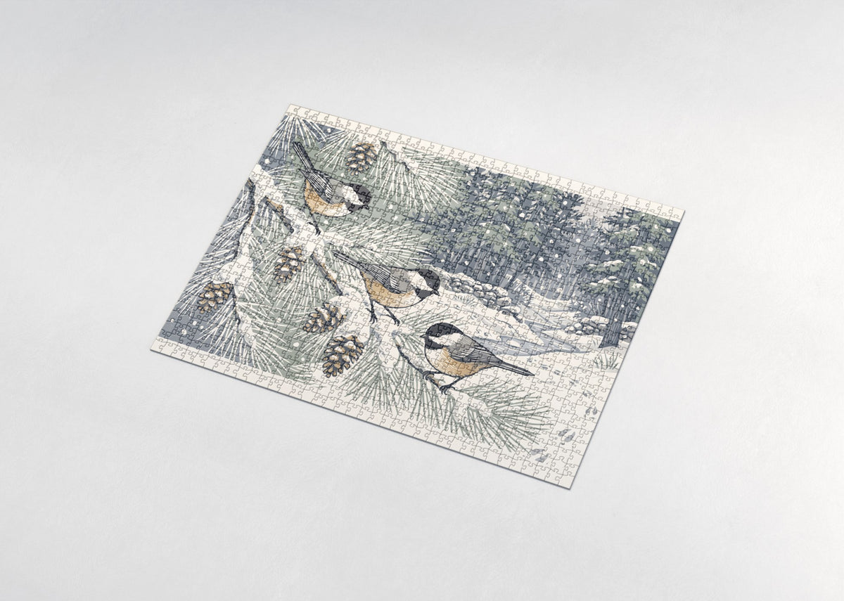 Chickadees on the Snowy Pine jigsaw puzzle - assembled puzzle