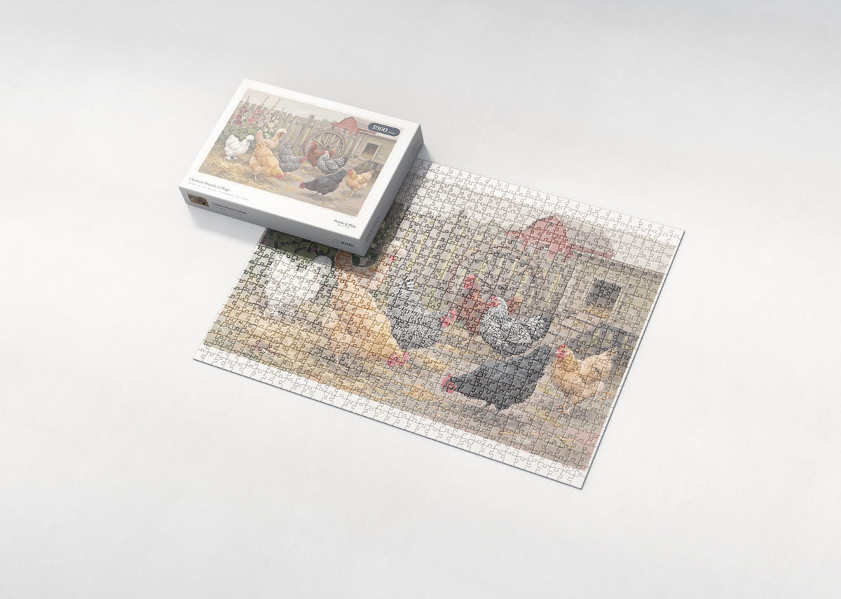 Chicken Breeds Collage jigsaw puzzle - box and puzzle