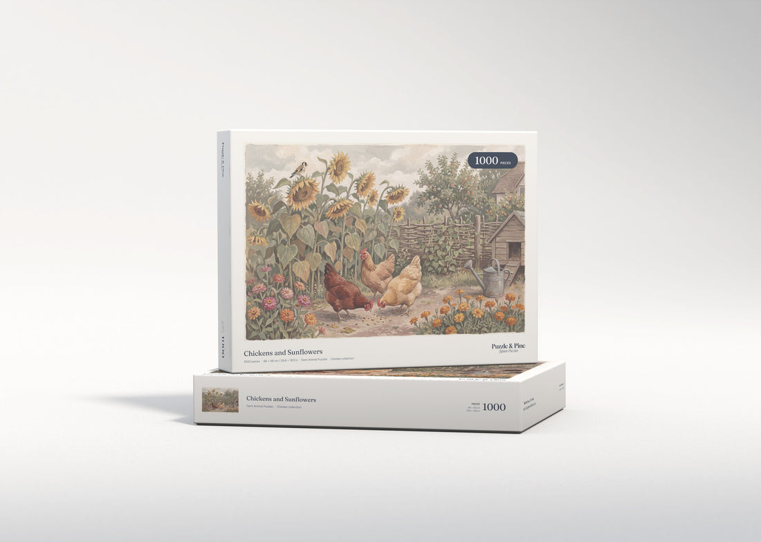 Chickens and Sunflowers jigsaw puzzle - gift box