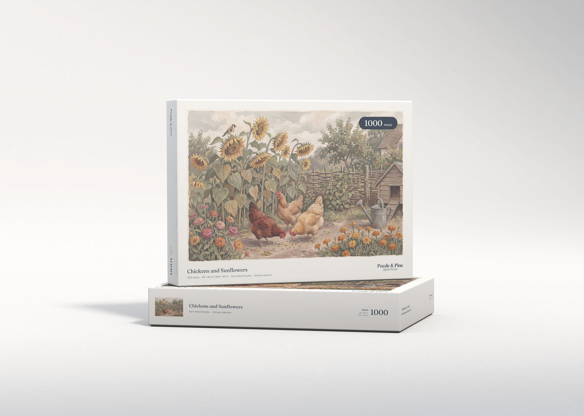 Chickens and Sunflowers jigsaw puzzle - gift box