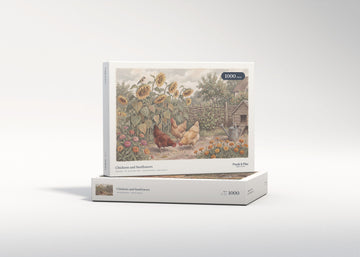 Chickens and Sunflowers jigsaw puzzle - gift box