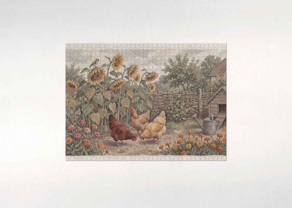 Chickens and Sunflowers jigsaw puzzle - flat puzzle