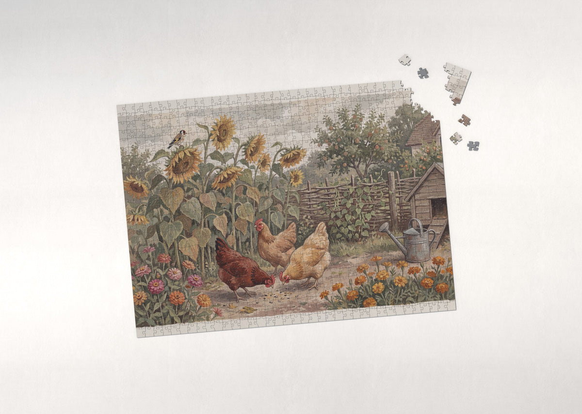 Chickens and Sunflowers jigsaw puzzle - puzzle with loose pieces