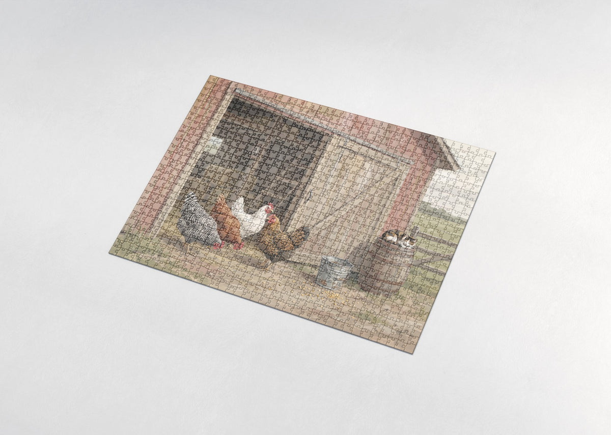 Chickens at the Red Barn Door jigsaw puzzle - assembled puzzle