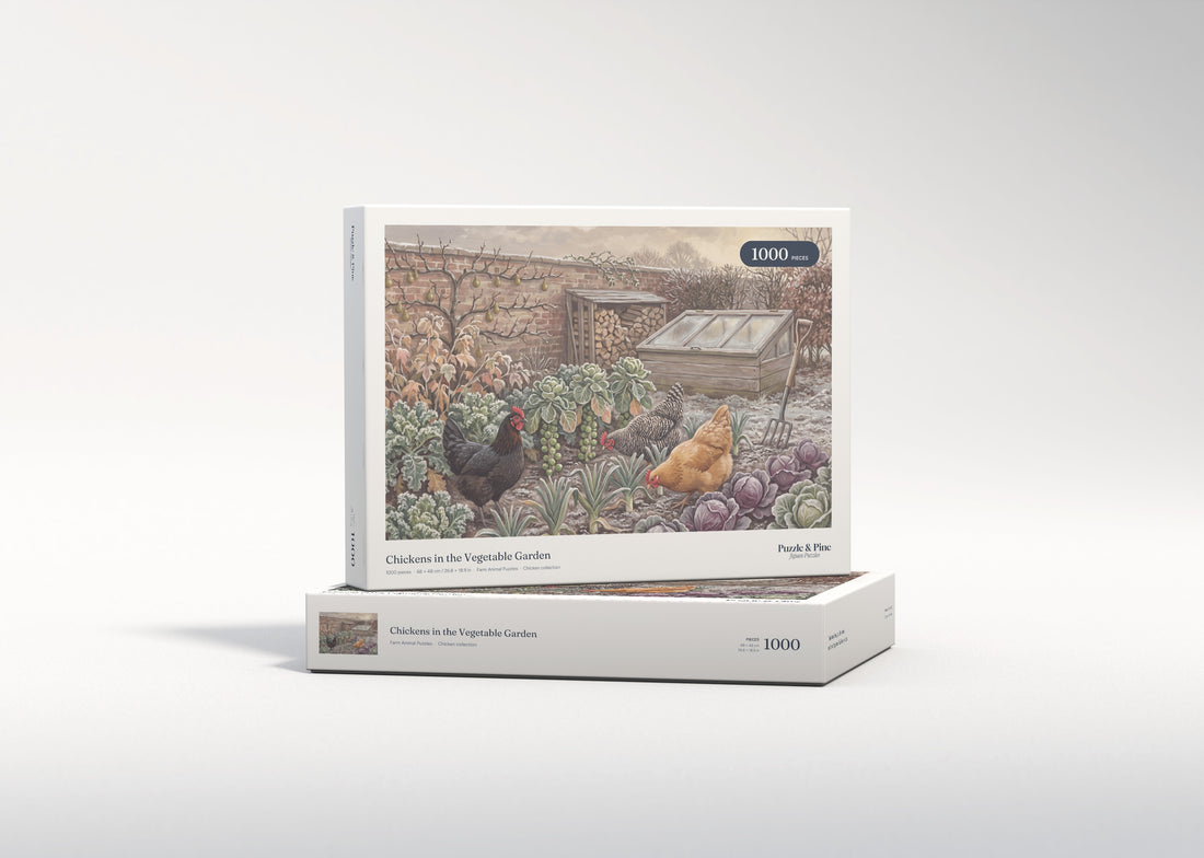 Chickens in the Vegetable Garden jigsaw puzzle - gift box