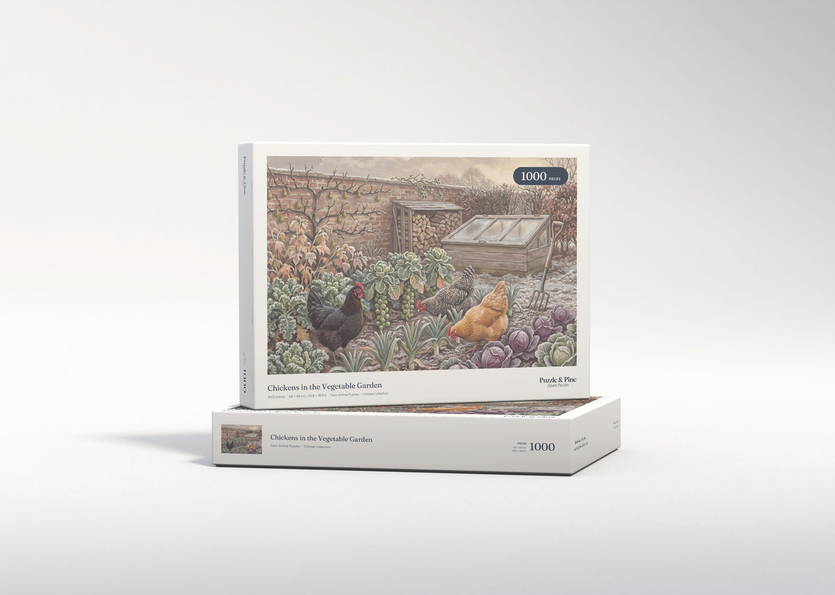 Chickens in the Vegetable Garden jigsaw puzzle - gift box