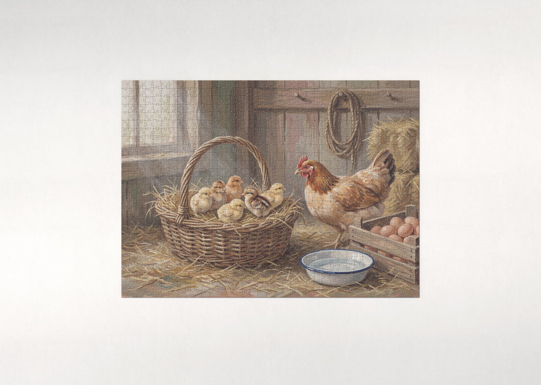 Chicks in the Hay Basket jigsaw puzzle - gift box