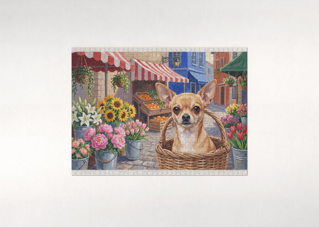 Chihuahua at the Flower Market jigsaw puzzle - gift box