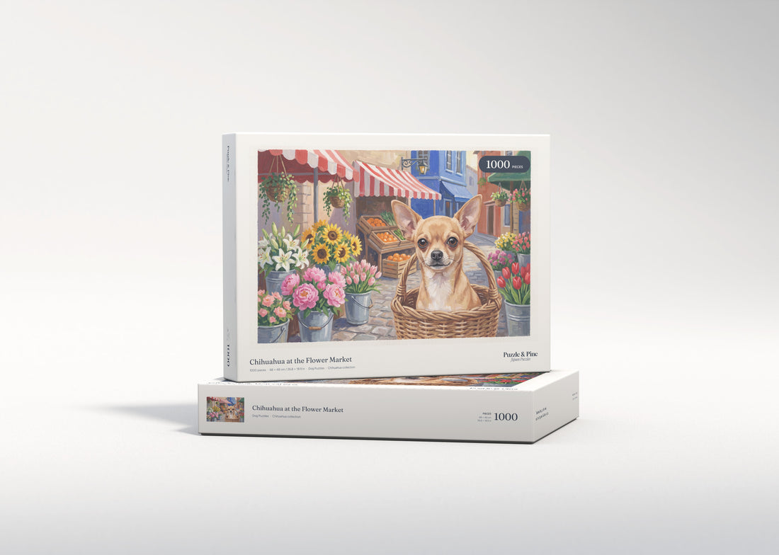 Chihuahua at the Flower Market jigsaw puzzle - gift box