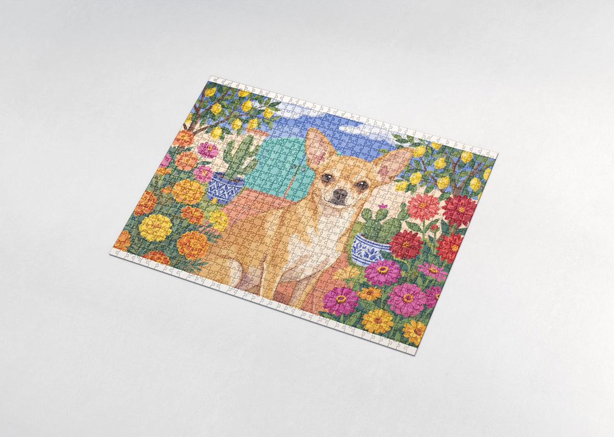 Chihuahua in the Marigold Garden jigsaw puzzle - assembled puzzle