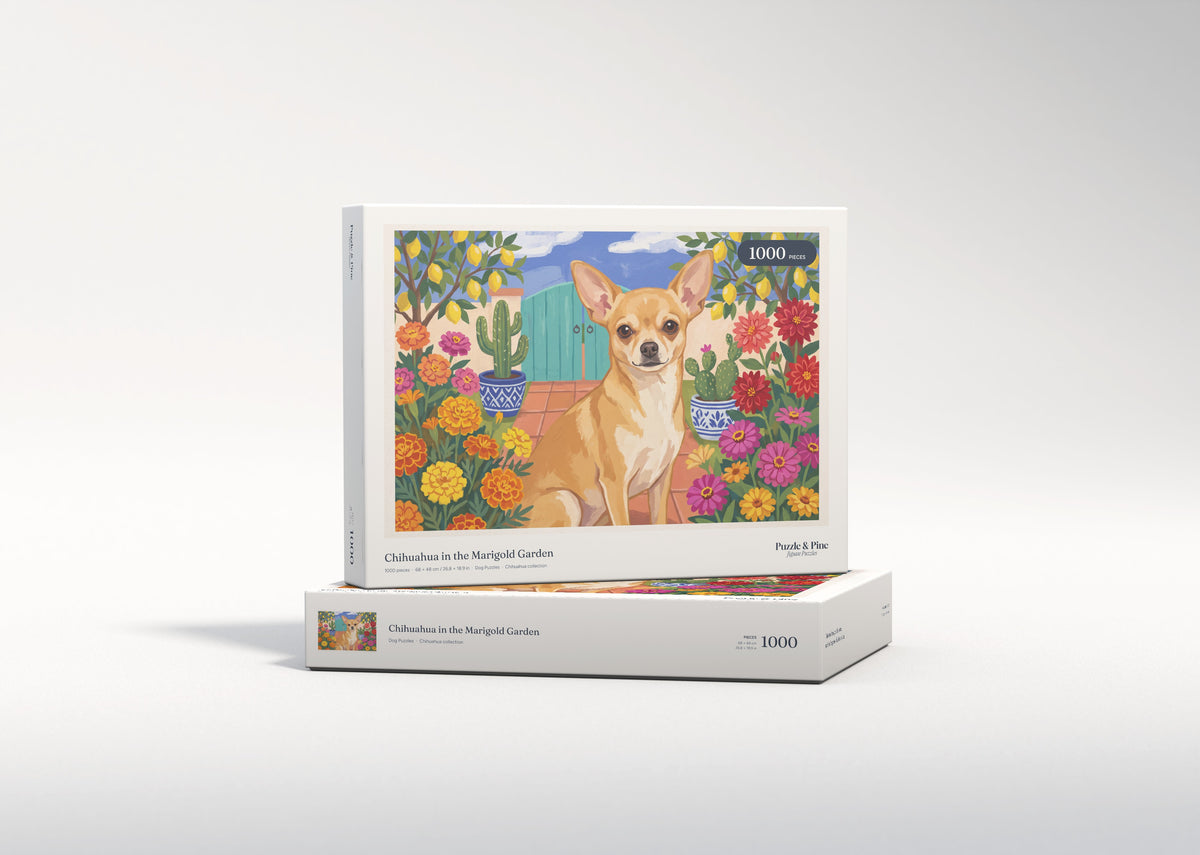 Chihuahua in the Marigold Garden jigsaw puzzle - gift box