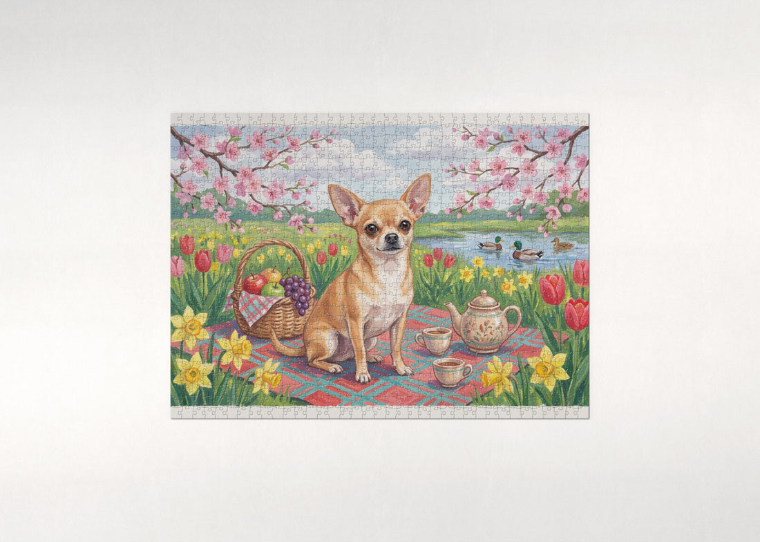 Chihuahua on the Picnic Blanket jigsaw puzzle - gift box