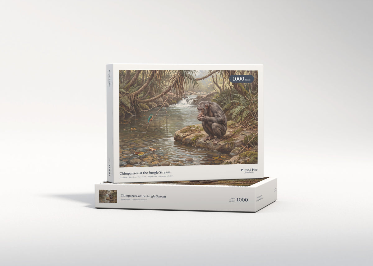 Chimpanzee at the Jungle Stream jigsaw puzzle - gift box