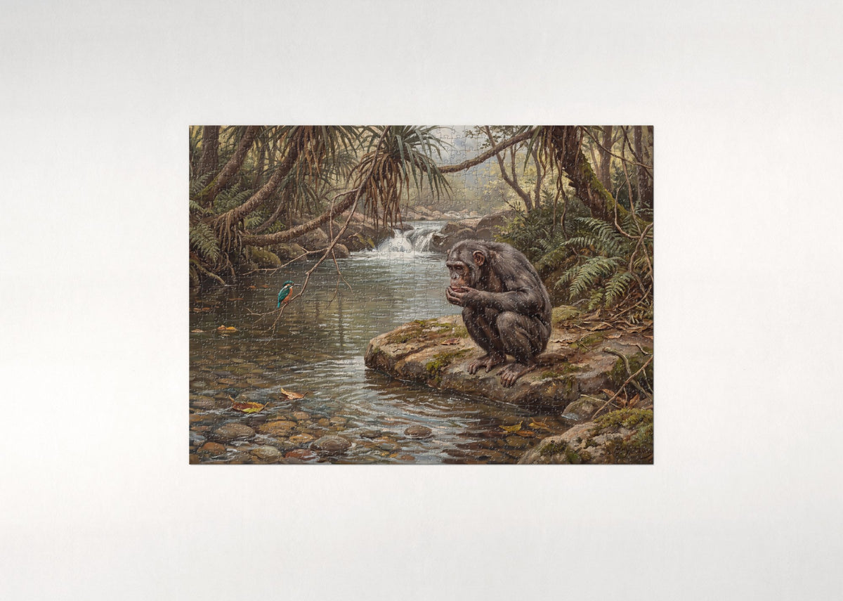 Chimpanzee at the Jungle Stream jigsaw puzzle - flat puzzle