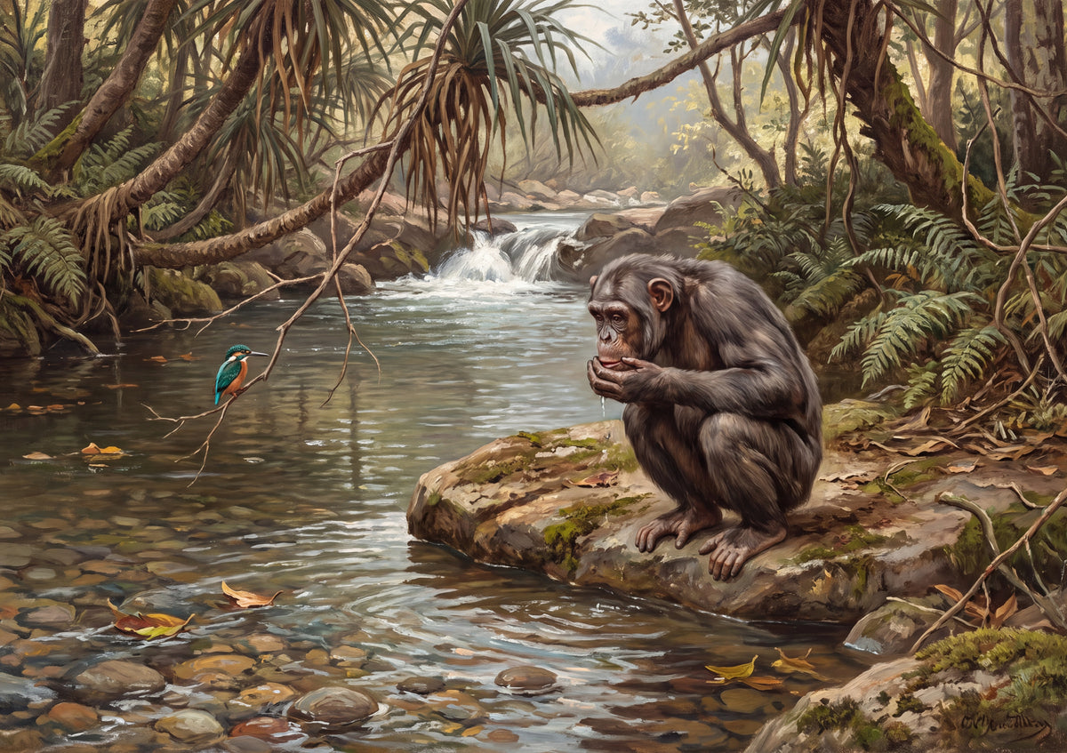 Chimpanzee at the Jungle Stream jigsaw puzzle