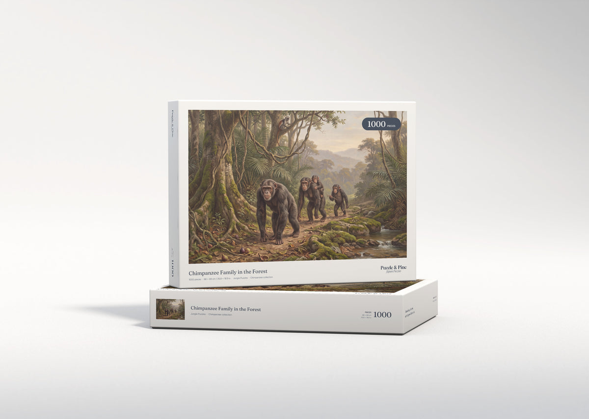 Chimpanzee Family in the Forest jigsaw puzzle - gift box