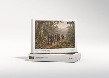 Chimpanzee Family in the Forest jigsaw puzzle - gift box