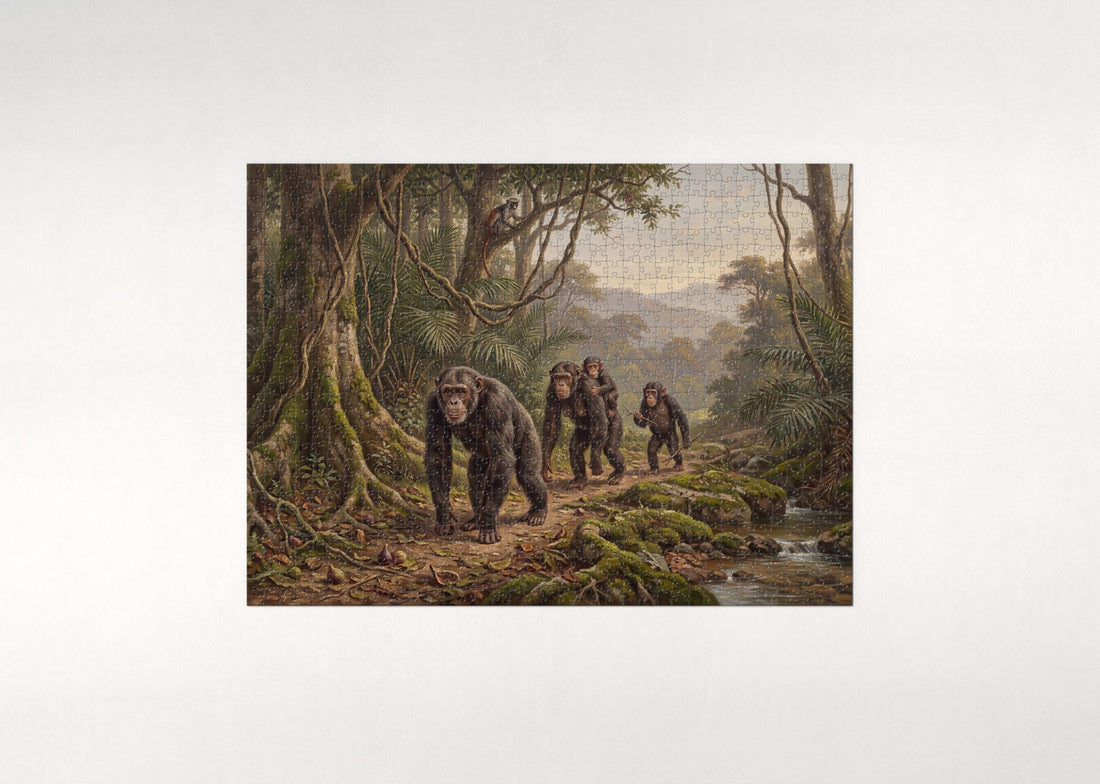 Chimpanzee Family in the Forest jigsaw puzzle - gift box