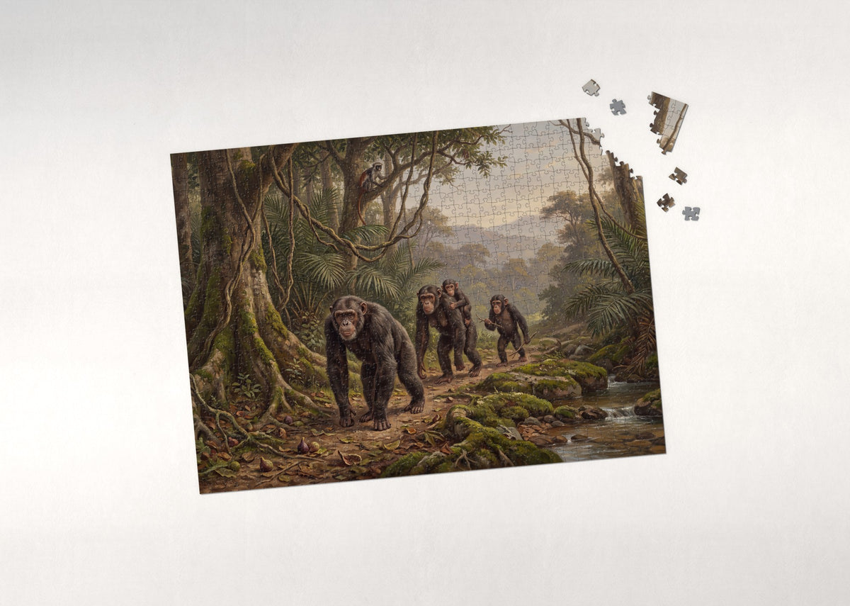 Chimpanzee Family in the Forest jigsaw puzzle - puzzle with loose pieces