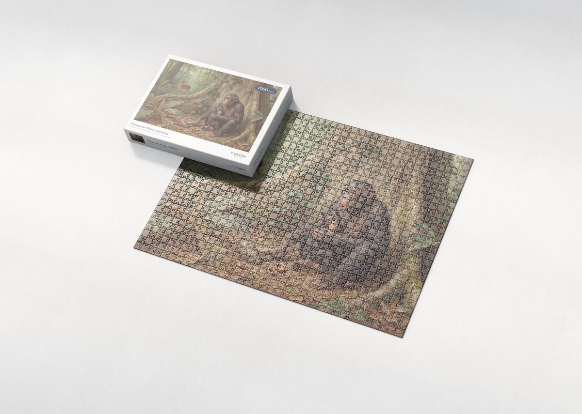 Chimpanzee Mother and Infant jigsaw puzzle - box and puzzle