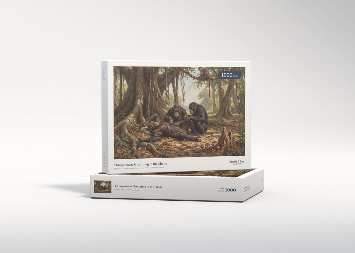 Chimpanzees Grooming in the Shade jigsaw puzzle - gift box